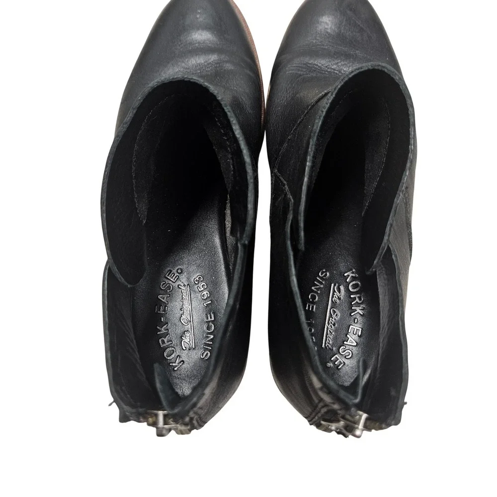 Kork-Ease Ankle Boots Womens 7.5 Black Leather Back Zip Cutout Block Heel Bootie